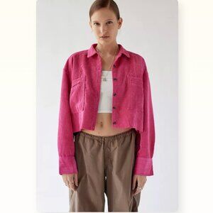BDG Urban Outfitters Rodney Corduroy Raw Hem Button Down Pink Shirt Jacket